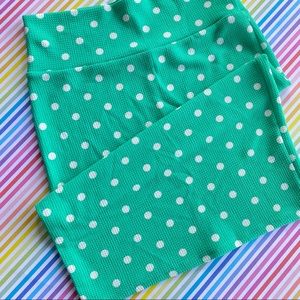 Mint White Polka Dot Casual Pencil Skirt